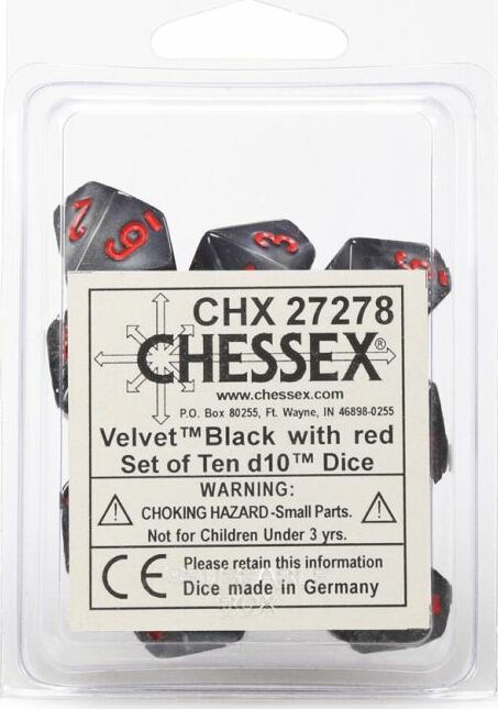 Velvet Black Red d10 set - Saltire Games