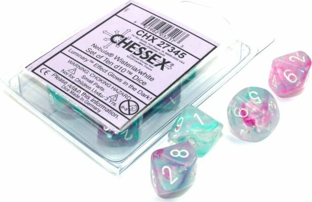 Nebula® Polyhedral Wisteria/white Luminary™ D10 Set - Saltire Games