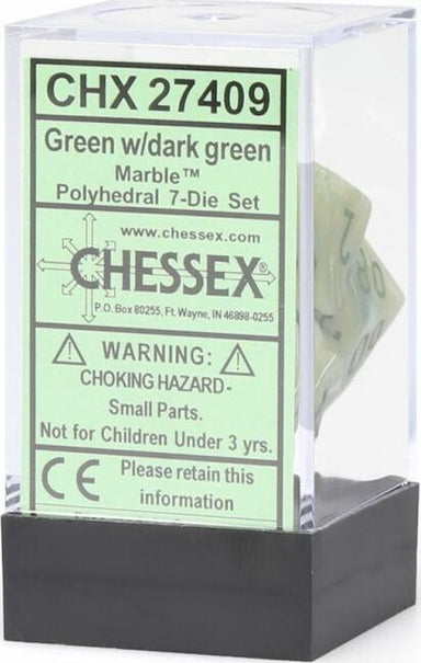 Marble Polyhedral Green/dark green 7-Die Set - Saltire Games