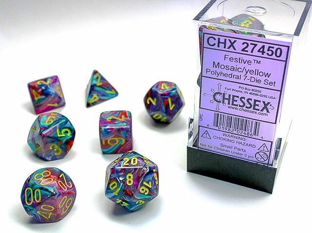 Festive Mosaic/yellow Polyhedral 7-Die Set - Saltire Games