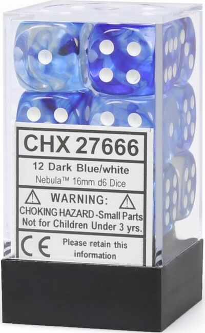 Nebula® 16mm D6 Dark Blue/white Dice Block™ (12 dice) - Saltire Games