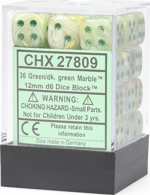 Marble 12mm D6 Green/dark green Dice Block™ (36 dice) - Saltire Games