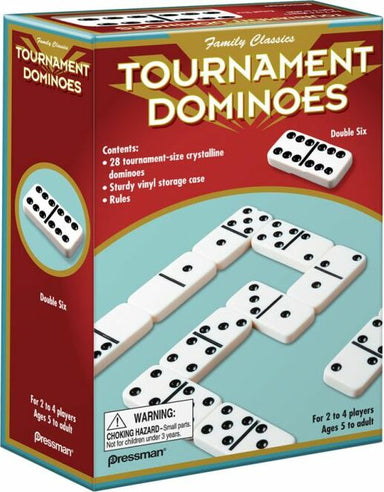 Family Classics Tournament Dominoes - Double Six Crystalline Tiles in Storage Case by Pressman , 5" - Saltire Games