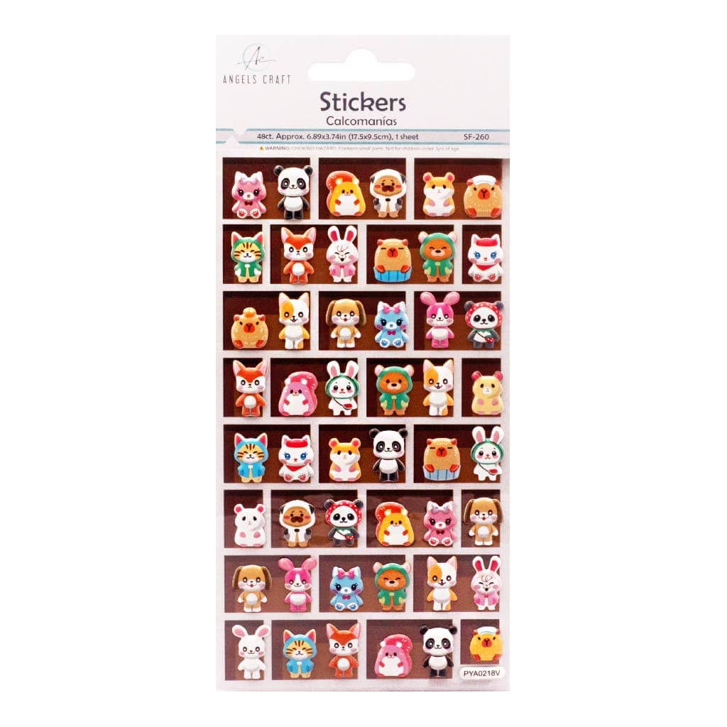 Angels Craft Kawaii Animal Puffy Stickers – Cute Character Mix – 48 pcs