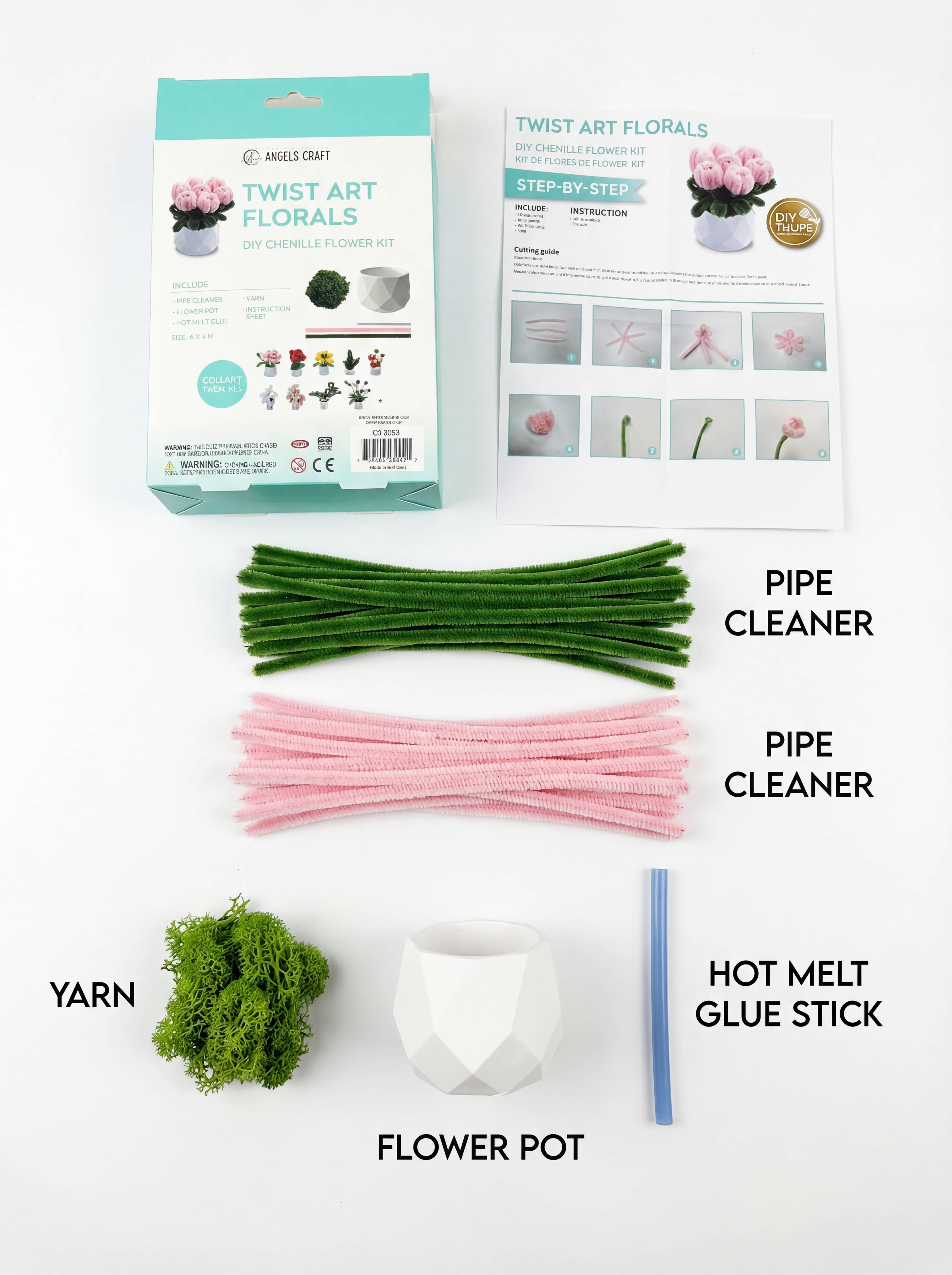 Angels Craft Tulips Twist Art Floral DIY Kit – Chenille Flower Craft