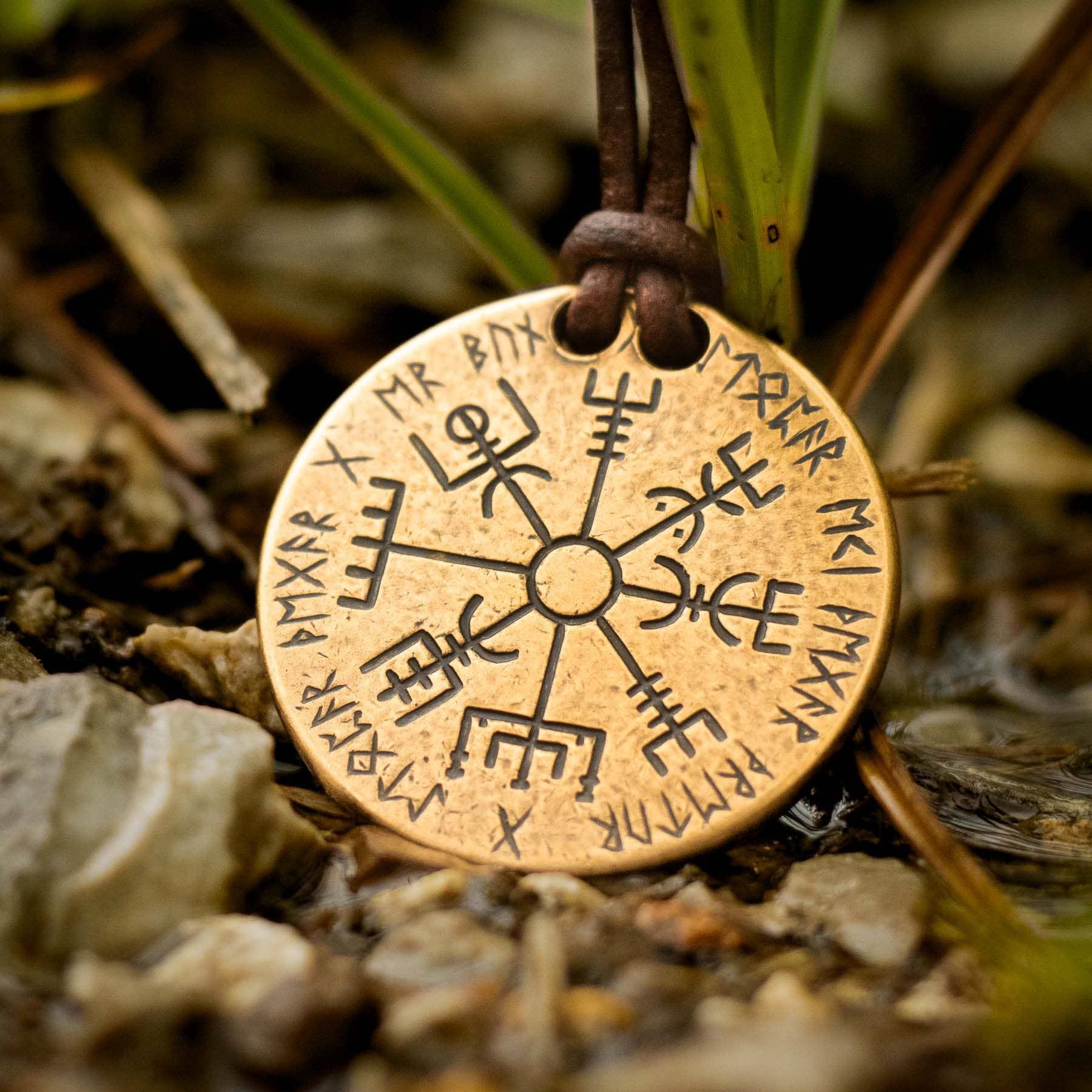 Vegvisir Norse Compass Bronze and Leather Necklace - Saltire Games