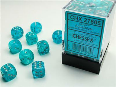 Cirrus Aqua/silver 12mm d6 Dice Block (36 dice) - Saltire Games