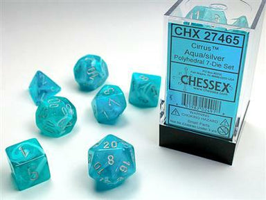 Cirrus Aqua/silver Polyhedral 7-Die Set - Saltire Games
