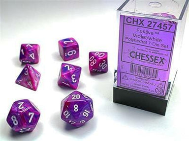 Festive Violet/white Polyhedral 7-Die Set - Saltire Games
