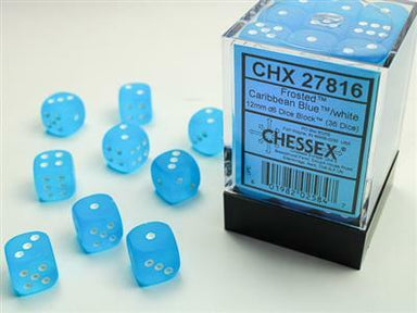 Frosted™ 12mm D6 Caribbean Blue™/white Dice Block™ (36 dice) - Saltire Games