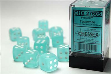 Frosted™ 16mm D6 Teal/white Dice Block™ (12 dice) - Saltire Games