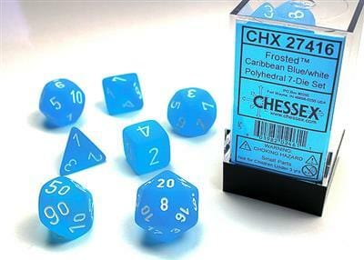 Frosted Caribbean Blue/white Polyhedral 7-Die Set - Saltire Games