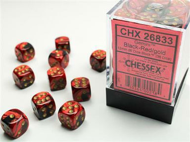 Gemini® 12mm D6 Black-Red/gold Dice Block (36 dice) - Saltire Games