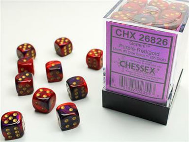 Gemini® 12mm D6 Purple-Red/gold Dice Block™ (36 dice) - Saltire Games
