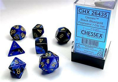 Gemini Black-Blue/gold Polyhedral 7-Die Set - Saltire Games
