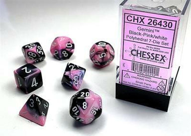 Gemini Black-Pink/white Polyhedral 7-Die Set - Saltire Games