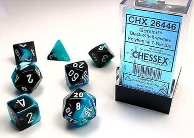 Gemini Black-Shell/white Polyhedral 7-Die Set - Saltire Games