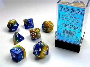 Gemini Blue-Gold/white Polyhedral 7-Die Set - Saltire Games