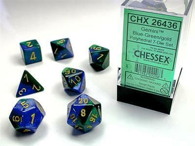 Gemini Blue-Green/gold Polyhedral 7-Die Set - Saltire Games