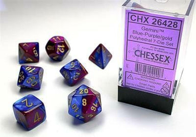 Gemini Blue-Purple/gold Polyhedral 7-Die Set - Saltire Games