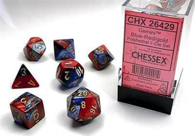 Gemini Blue-Red/gold Polyhedral 7-Die Set - Saltire Games