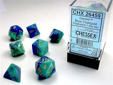 Gemini Blue-Teal/gold Polyhedral 7-Die Set - Saltire Games
