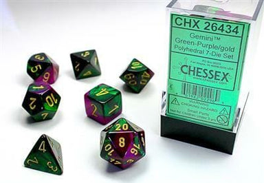 Gemini Green-Purple/gold Polyhedral 7-Die Set - Saltire Games