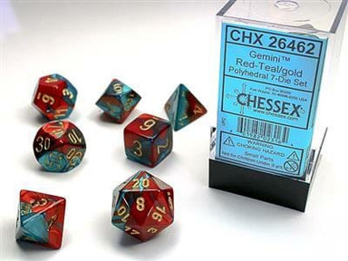 Gemini Red-Teal/gold Polyhedral 7-Die Set - Saltire Games