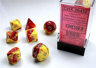 Gemini Red-Yellow/silver Polyhedral 7-Die Set - Saltire Games