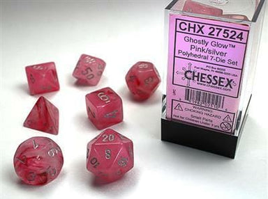 Ghostly Glow Pink/silver Polyhedral 7-Die Set - Saltire Games