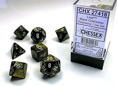 Leaf™ Polyhedral Black Gold/silver 7-Die Set - Saltire Games