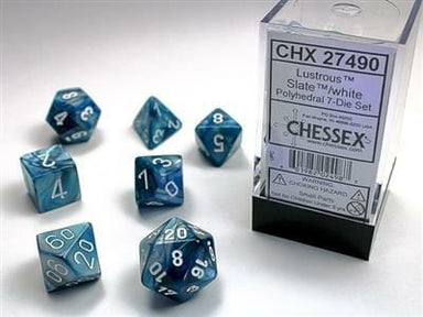 Lustrous® Polyhedral Slate™/white 7-Die Set - Saltire Games