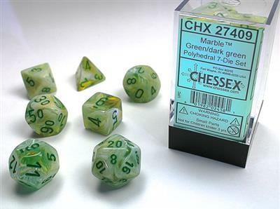 Marble Polyhedral Green/dark green 7-Die Set - Saltire Games
