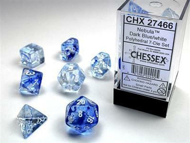 Nebula® Polyhedral Dark Blue/white 7-Die Set - Saltire Games