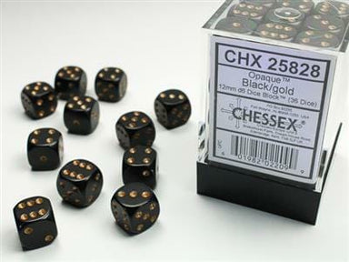 Opaque 12mm D6 Black/gold Dice Block™ (36 dice) - Saltire Games