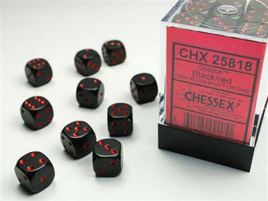Opaque 12mm D6 Black/red Dice Block™ (36 dice) - Saltire Games