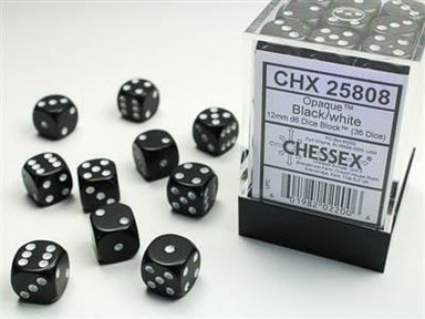 Opaque 12mm D6 Black/white Dice Block™ (36 dice) - Saltire Games