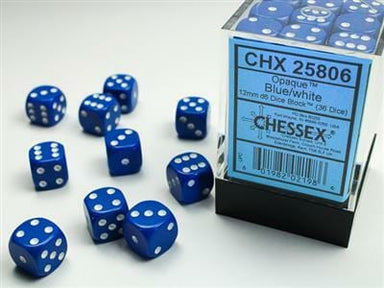 Opaque 12mm D6 Blue/white Dice Block™ (36 dice) - Saltire Games