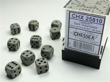 Opaque 12mm D6 Dark Grey/black Dice Block™ (36 dice) - Saltire Games