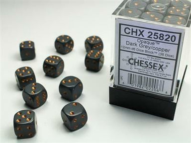 Opaque 12mm D6 Dark Grey/copper Dice Block™ (36 dice) - Saltire Games