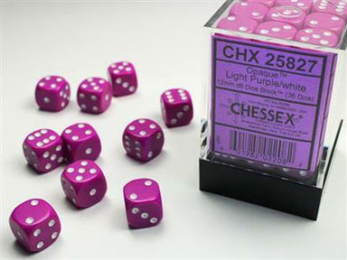 Opaque 12mm D6 Light Purple/white Dice Block™ (36 dice) - Saltire Games