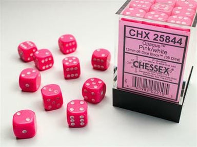 Opaque 12mm D6 Pink/white Dice Block™ (36 dice) - Saltire Games