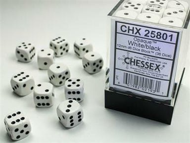 Opaque 12mm D6 White/black Dice Block™ (36 dice) - Saltire Games