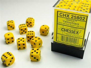 Opaque 12mm D6 Yellow/black Dice Block™ (36 dice) - Saltire Games