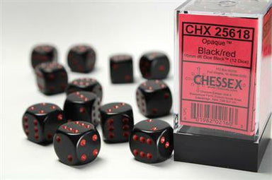 Opaque 16mm D6 Black/red Dice Block™ (12 dice) - Saltire Games