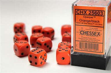 Opaque 16mm D6 Orange/black Dice Block™ (12 dice) - Saltire Games