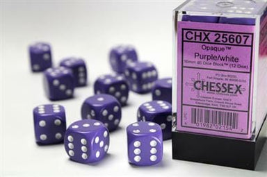 Opaque 16mm D6 Purple/white Dice Block™ (12 dice) - Saltire Games