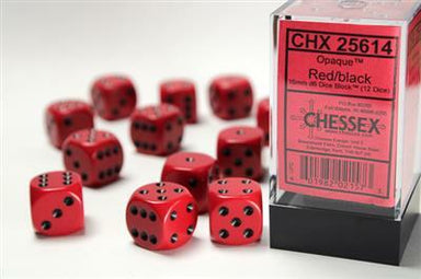 Opaque 16mm D6 Red/black Dice Block™ (12 dice) - Saltire Games