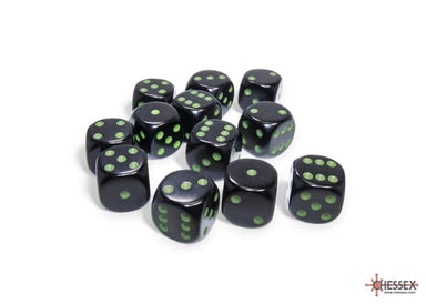 Opaque Black/Green d6 Dice Block (12 Dice) - Saltire Games