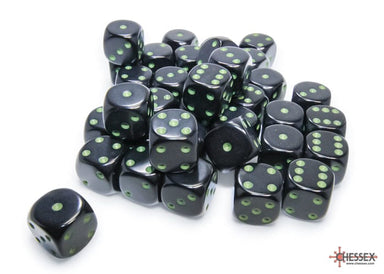 Opaque Black/Green d6 Dice Block (36 Dice) - Saltire Games